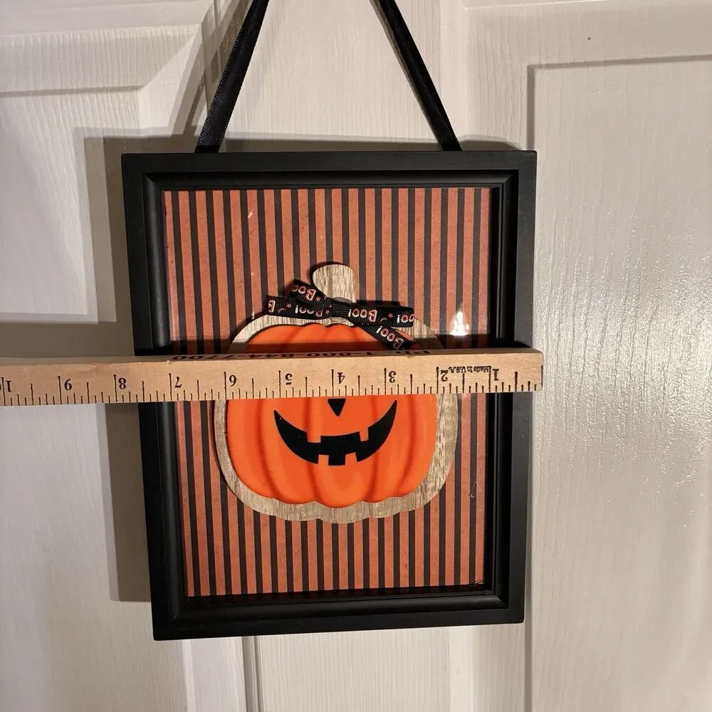 Halloween Jack-O-Lantern On Frame Stripes & Witch’s Brew Wood Potion Bottle